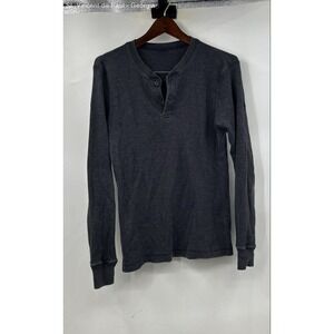 American Vintage Thermal Henley Shirt Unisex Large Black Buttons